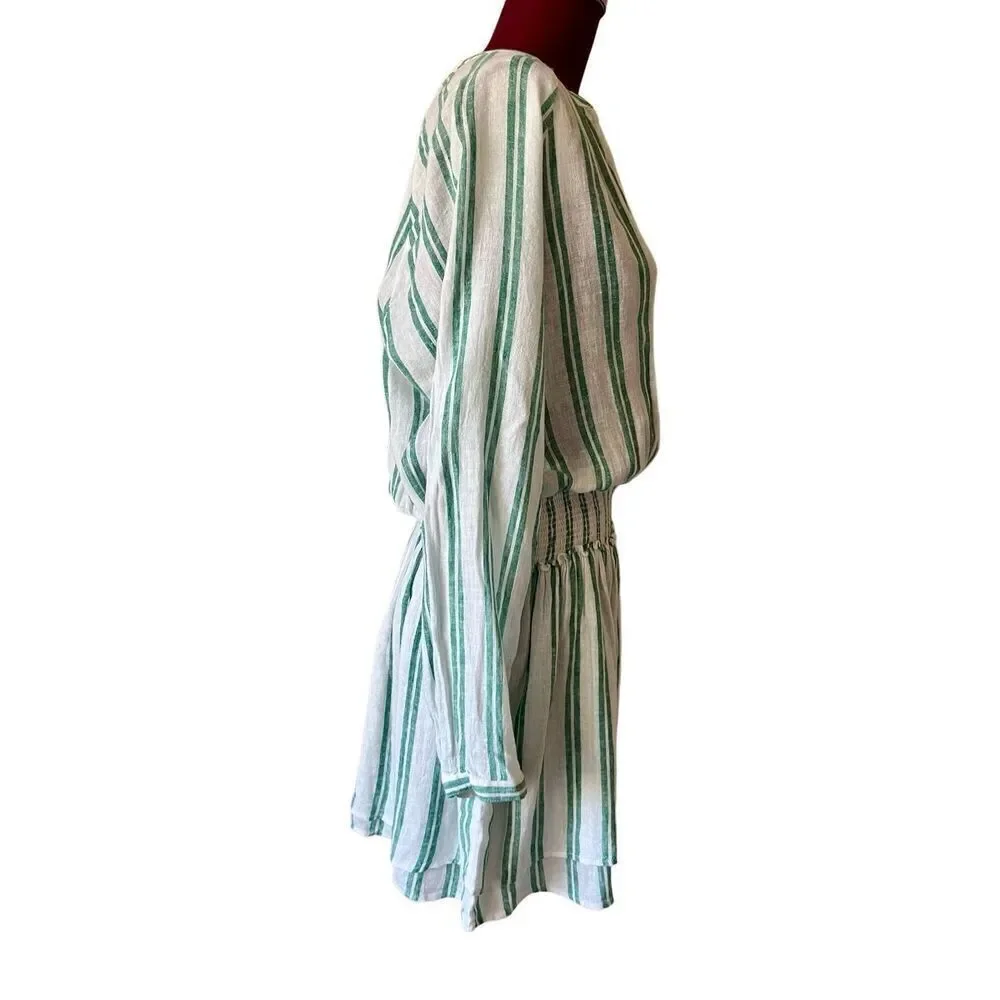 NEW RAILS Jasmine Dress Size L Green White Linen Blend Mini Long Sleeve - Picture 8 of 12
